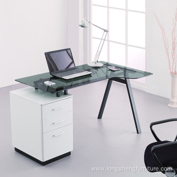 Computer Desk 3 Drawer Glass Desktop Office Table